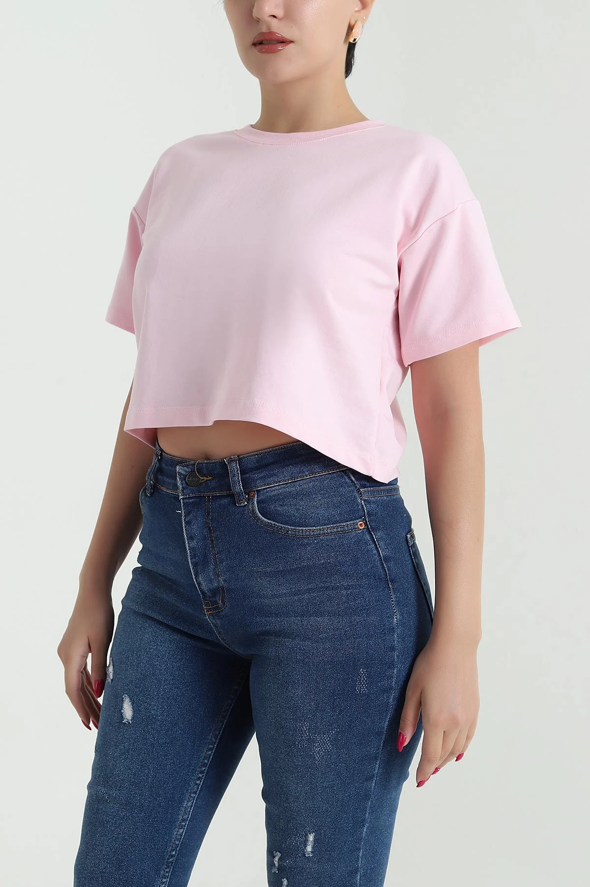 Pembe Bisiklet Yaka Kristal Kadın Crop 477586