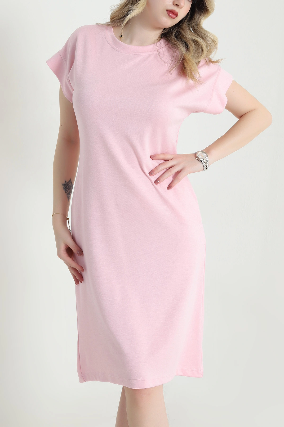 Pembe Bisiklet Yaka Modal Kadın Elbise 457085