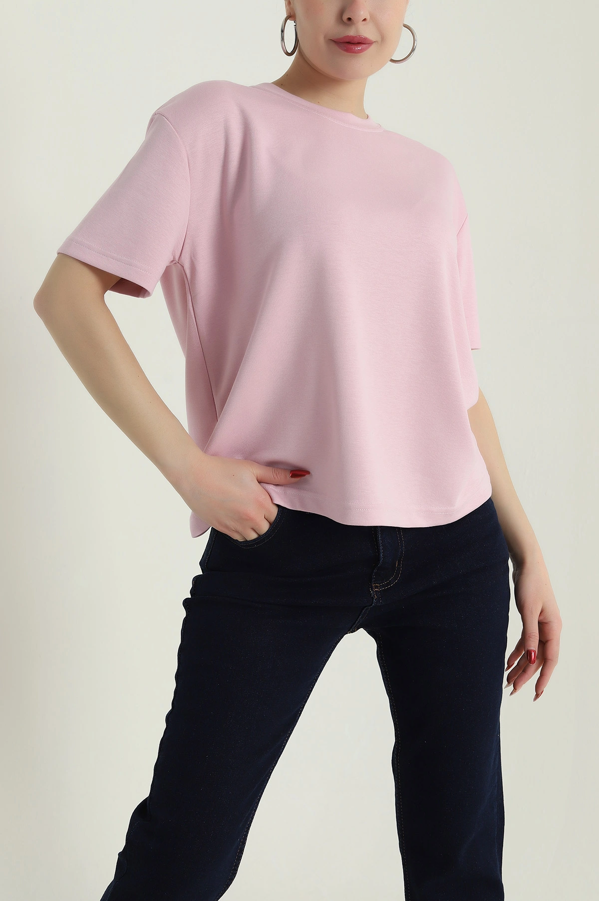 Pembe Bisiklet Yaka Oysho Kadın Tişört 428175