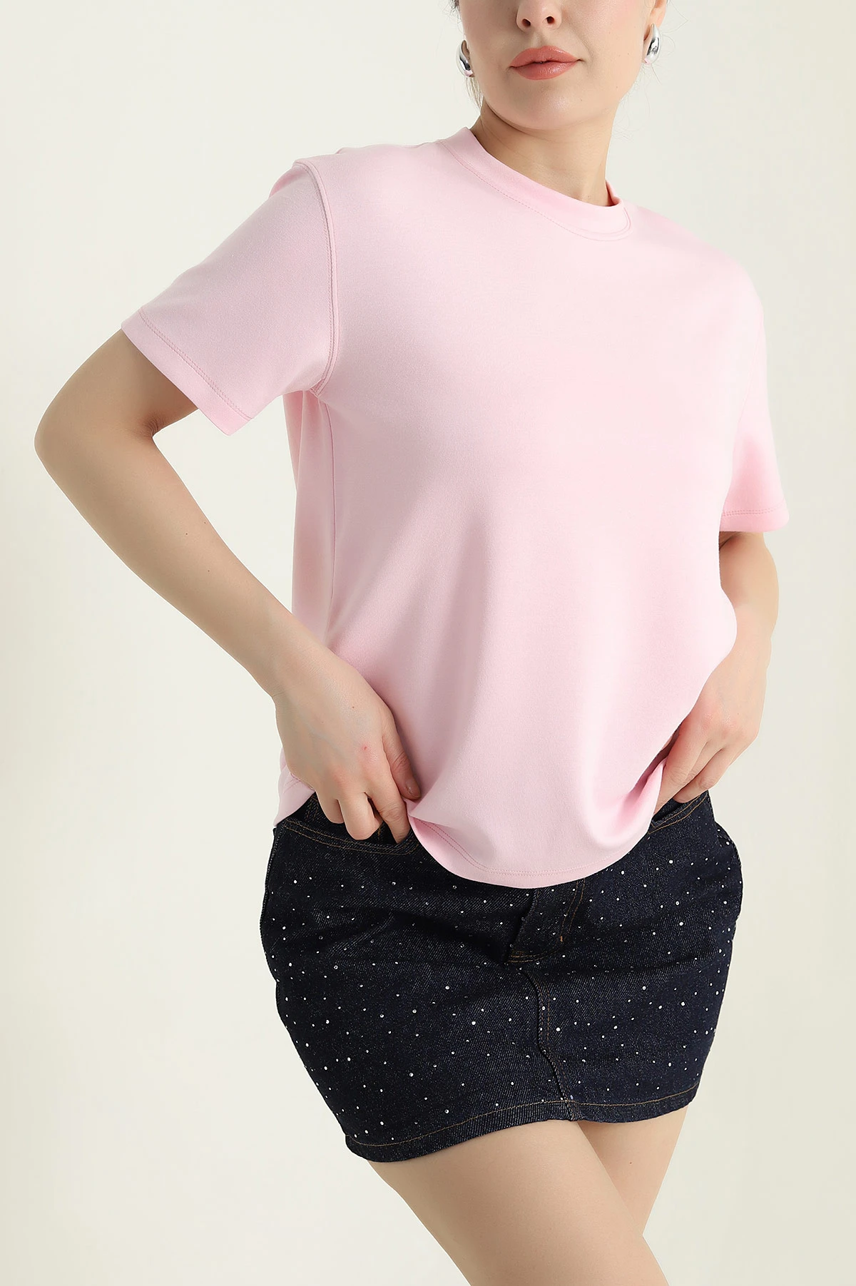 Pembe Bisiklet Yaka Oysho Kadın Tişört 435507