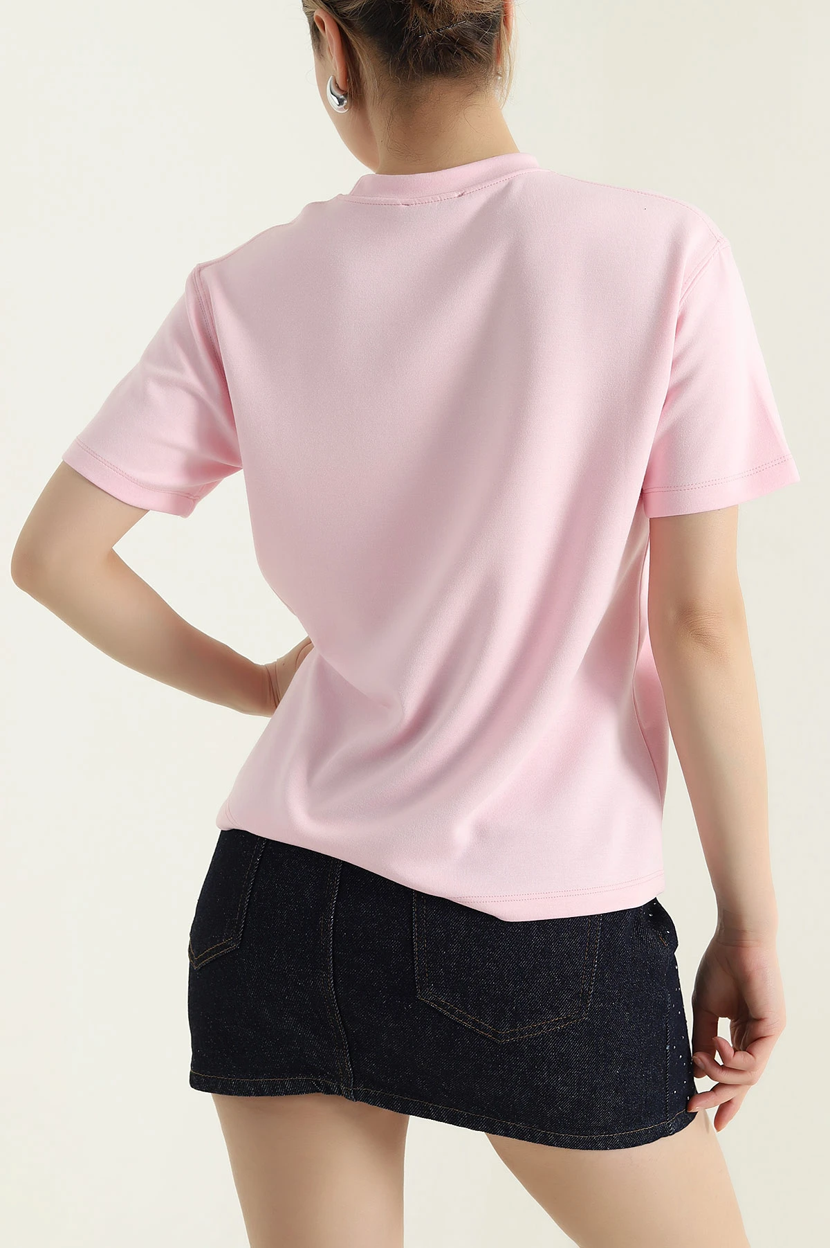 Pembe Bisiklet Yaka Oysho Kadın Tişört 435507