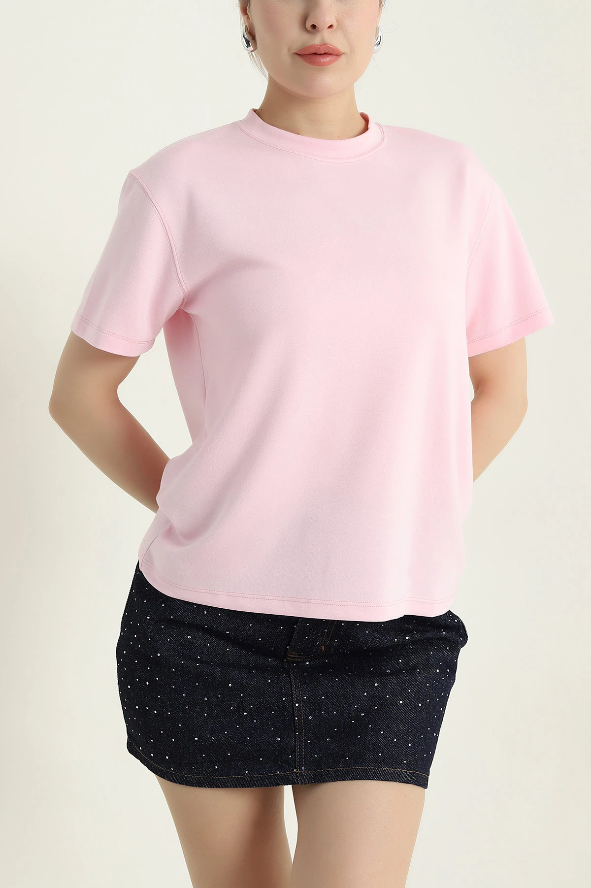 Pembe Bisiklet Yaka Oysho Kadın Tişört 435507