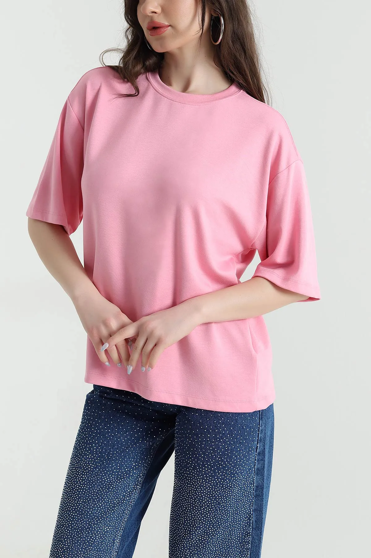 Pembe Bisiklet Yaka Oysho Kadın Tişört 450464