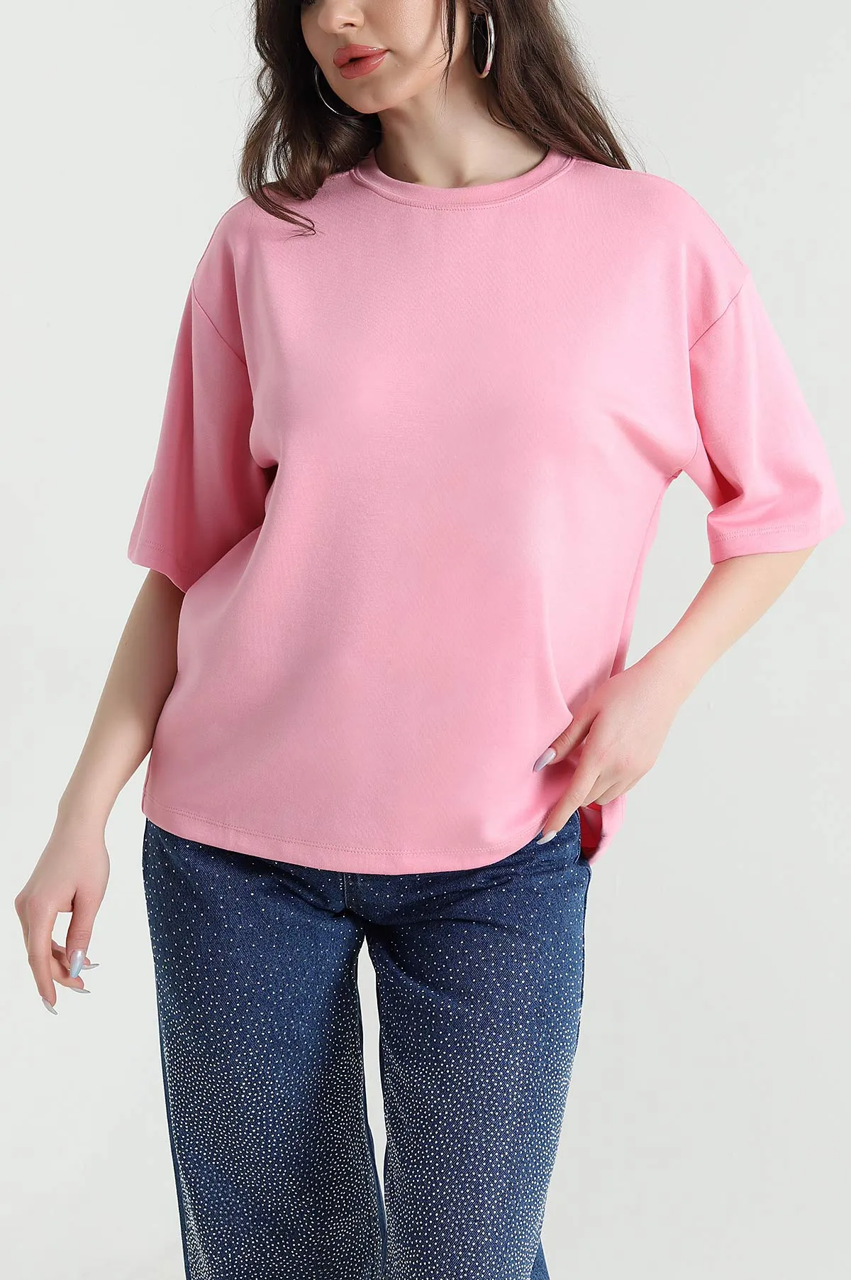 Pembe Bisiklet Yaka Oysho Kadın Tişört 450464