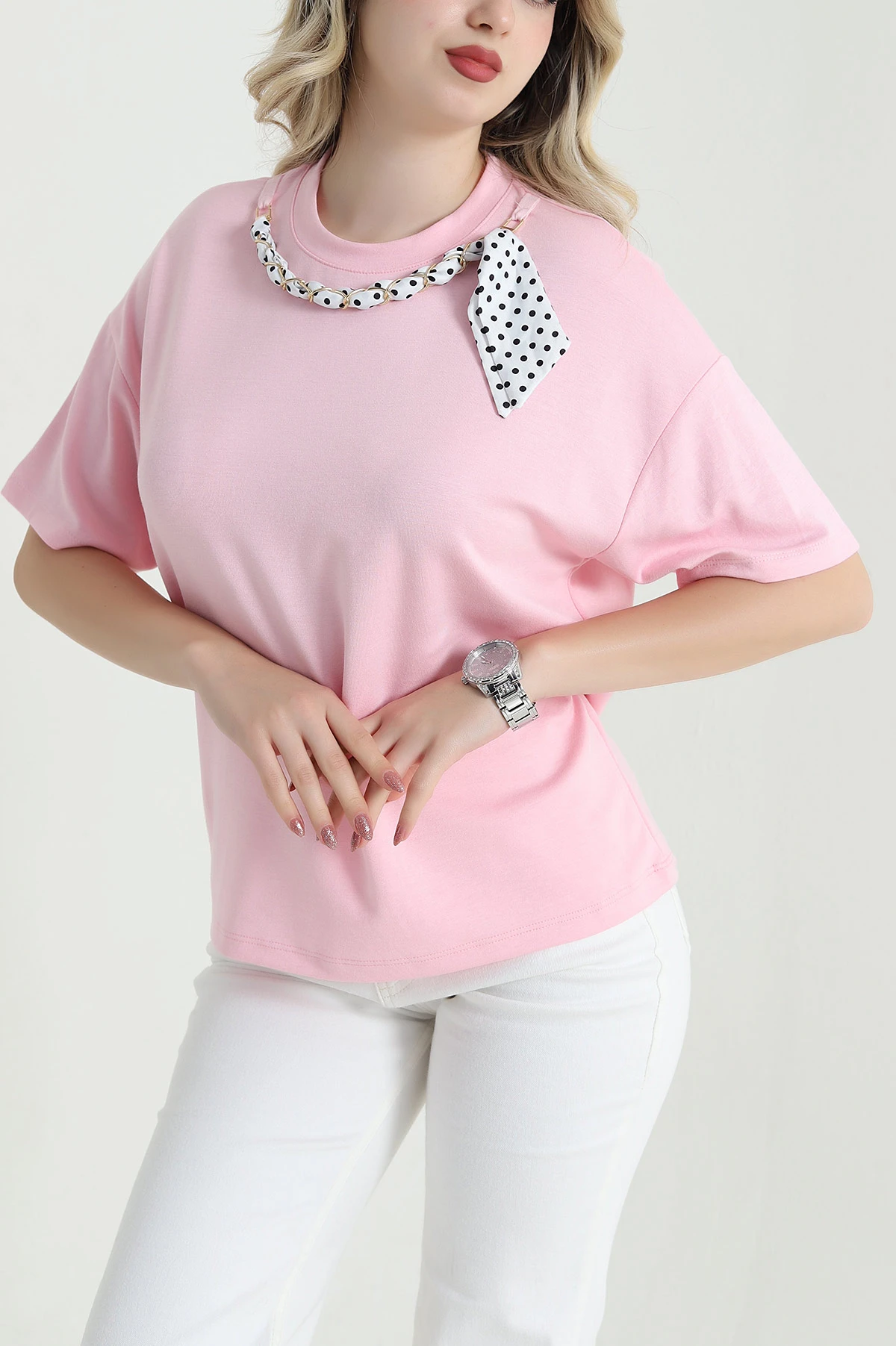 Pembe Bisiklet Yaka Oysho Kadın Tişört 467542