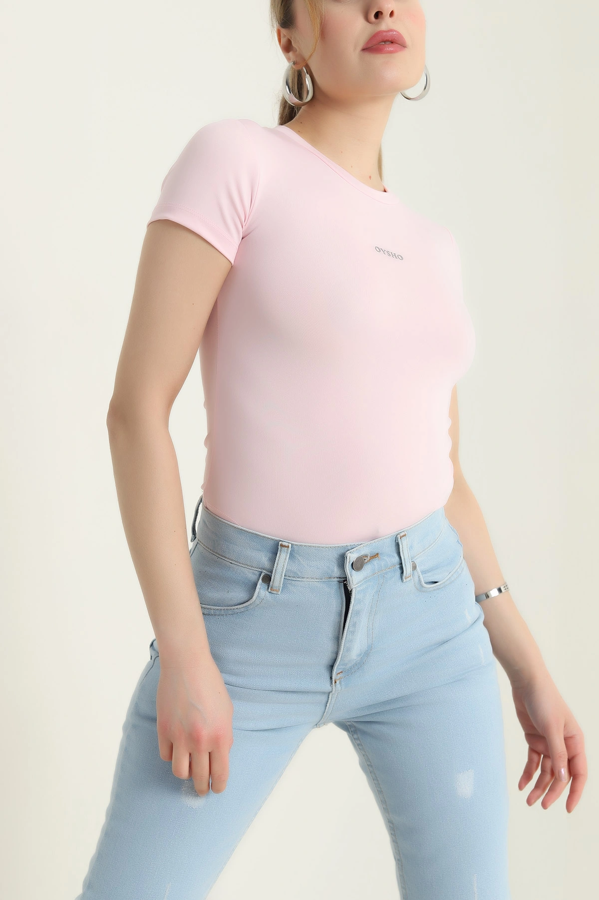 Pembe Bisiklet Yaka Scuba Kadın Zıbın Bluz 432426