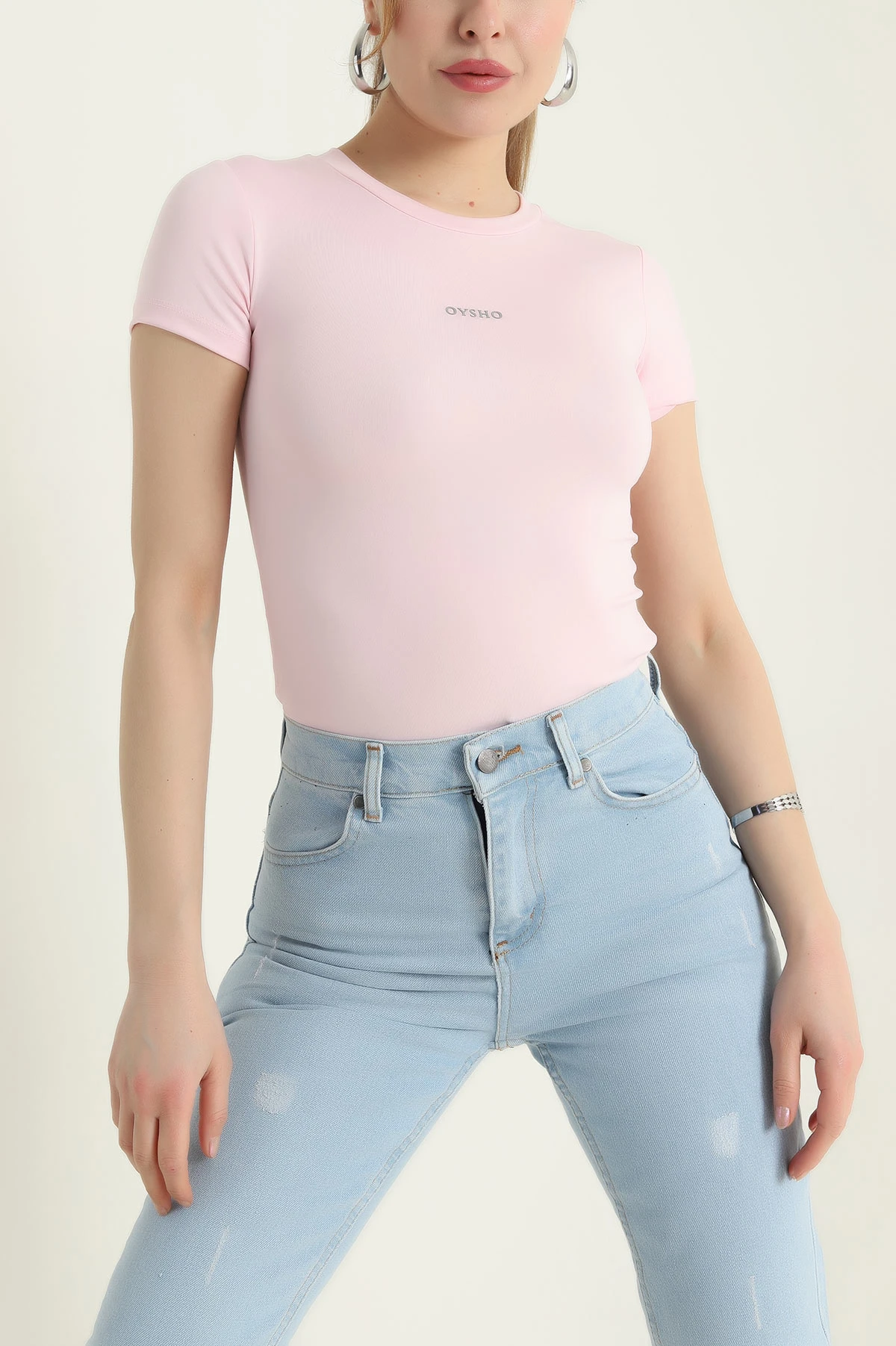 Pembe Bisiklet Yaka Scuba Kadın Zıbın Bluz 432426