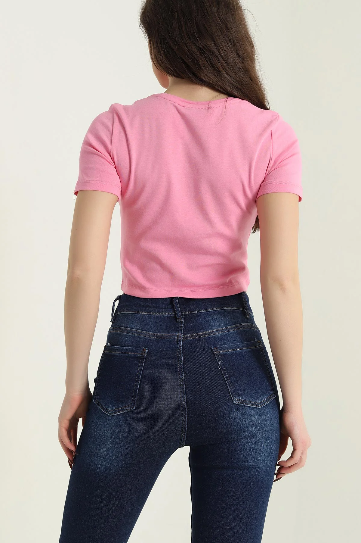 Pembe Bisiklet Yaka Süprem Kadın Tişört 435261