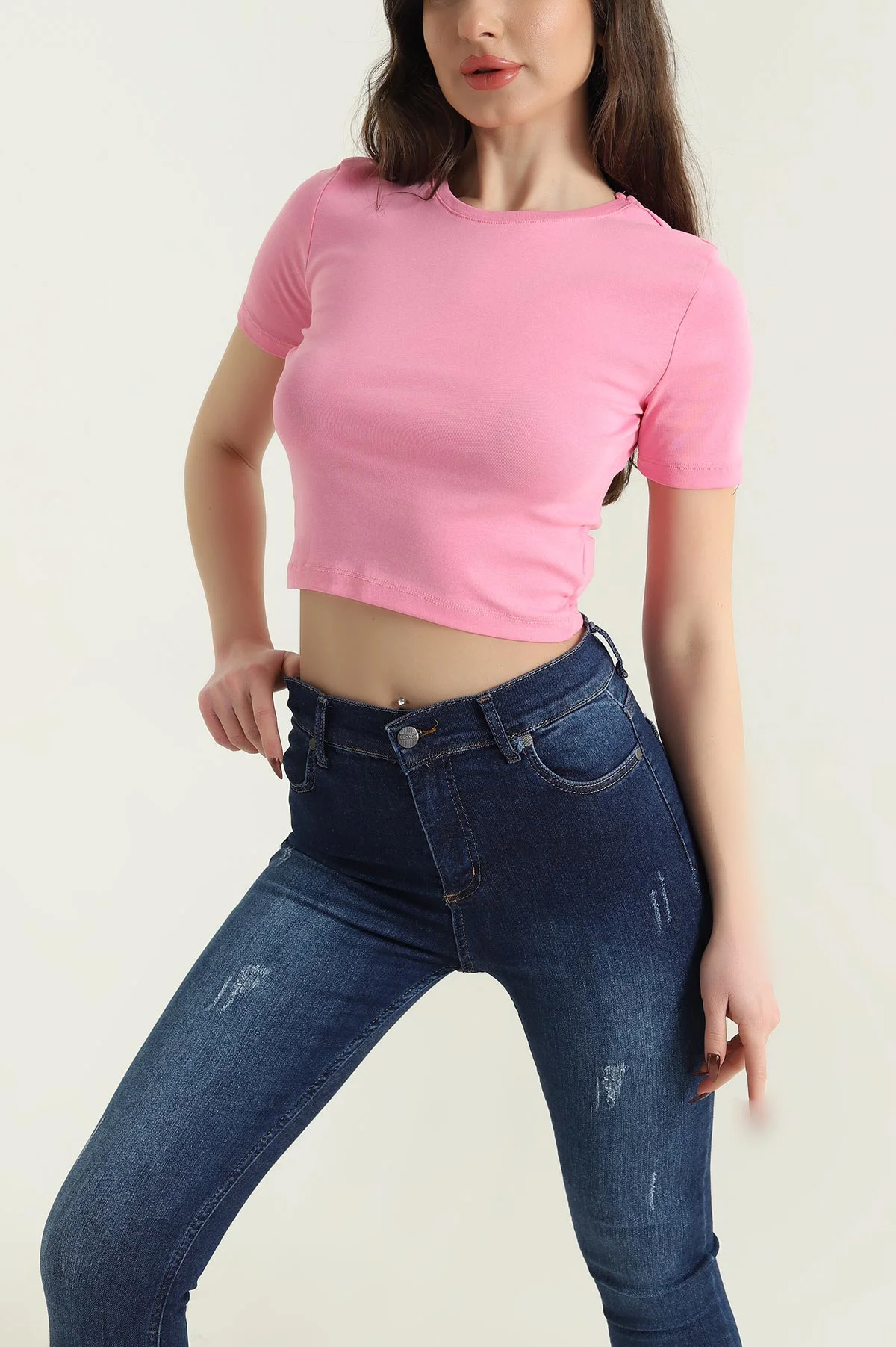 Pembe Bisiklet Yaka Süprem Kadın Tişört 435261