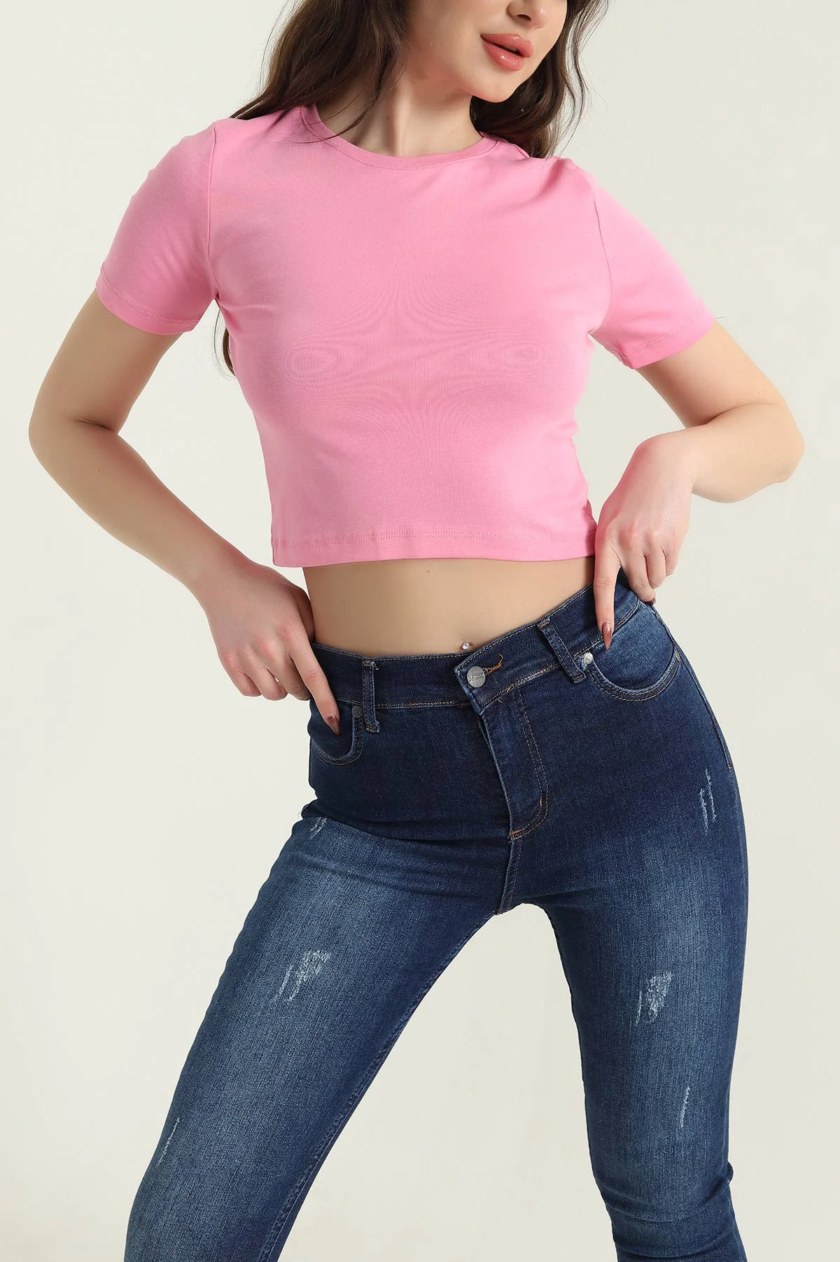 Pembe Bisiklet Yaka Süprem Kadın Tişört 435261