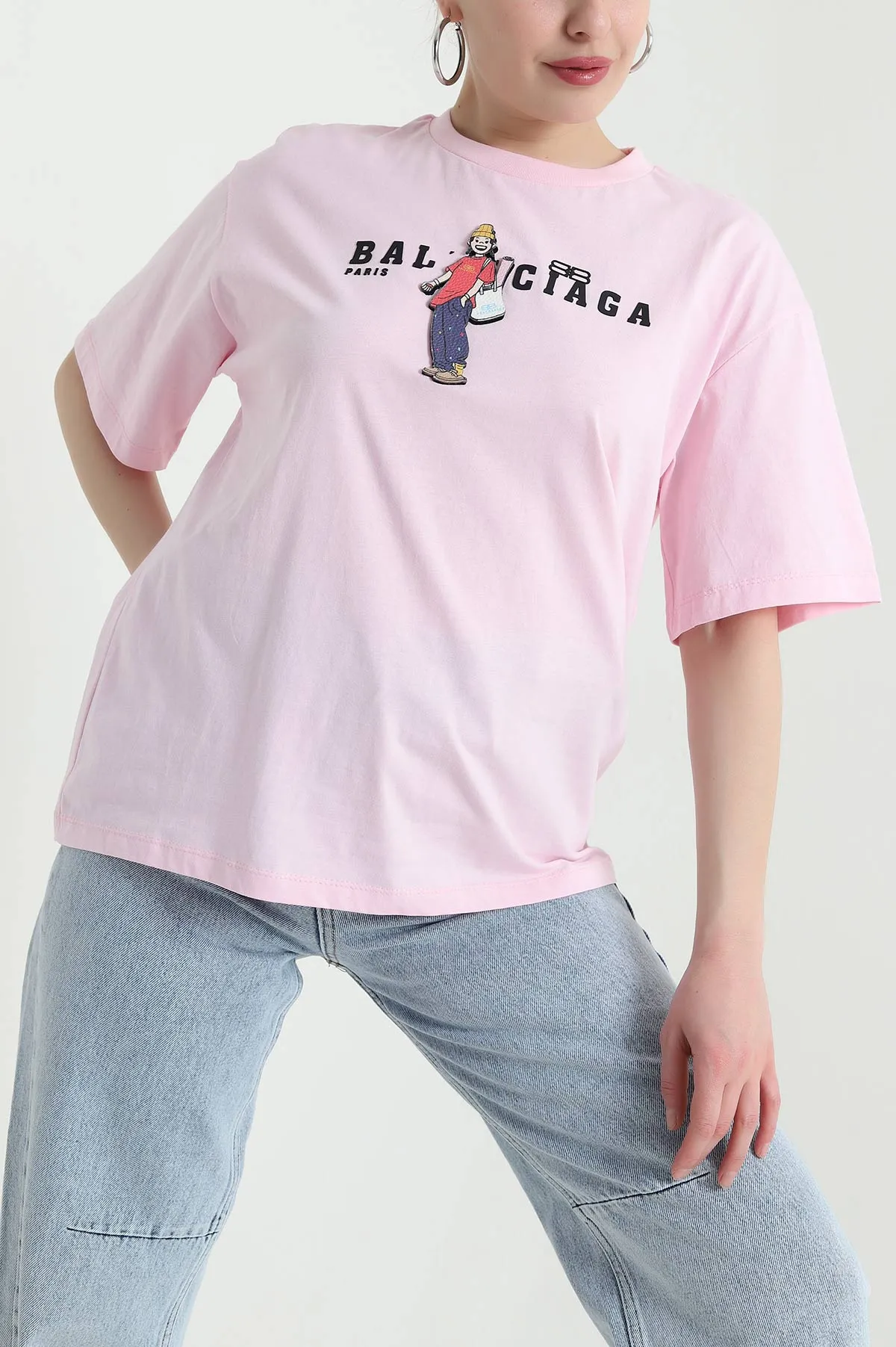 Pembe Bisiklet Yaka Süprem Kadın Tişört 445736
