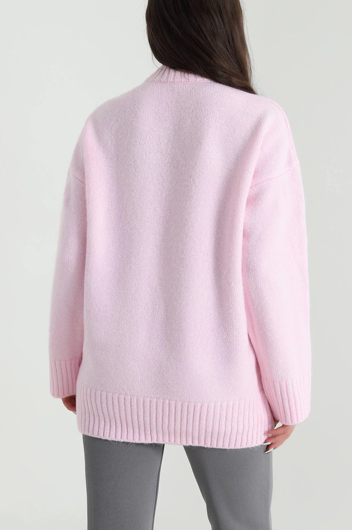 Pembe Bisiklet Yaka Triko Kadın Kazak 483807
