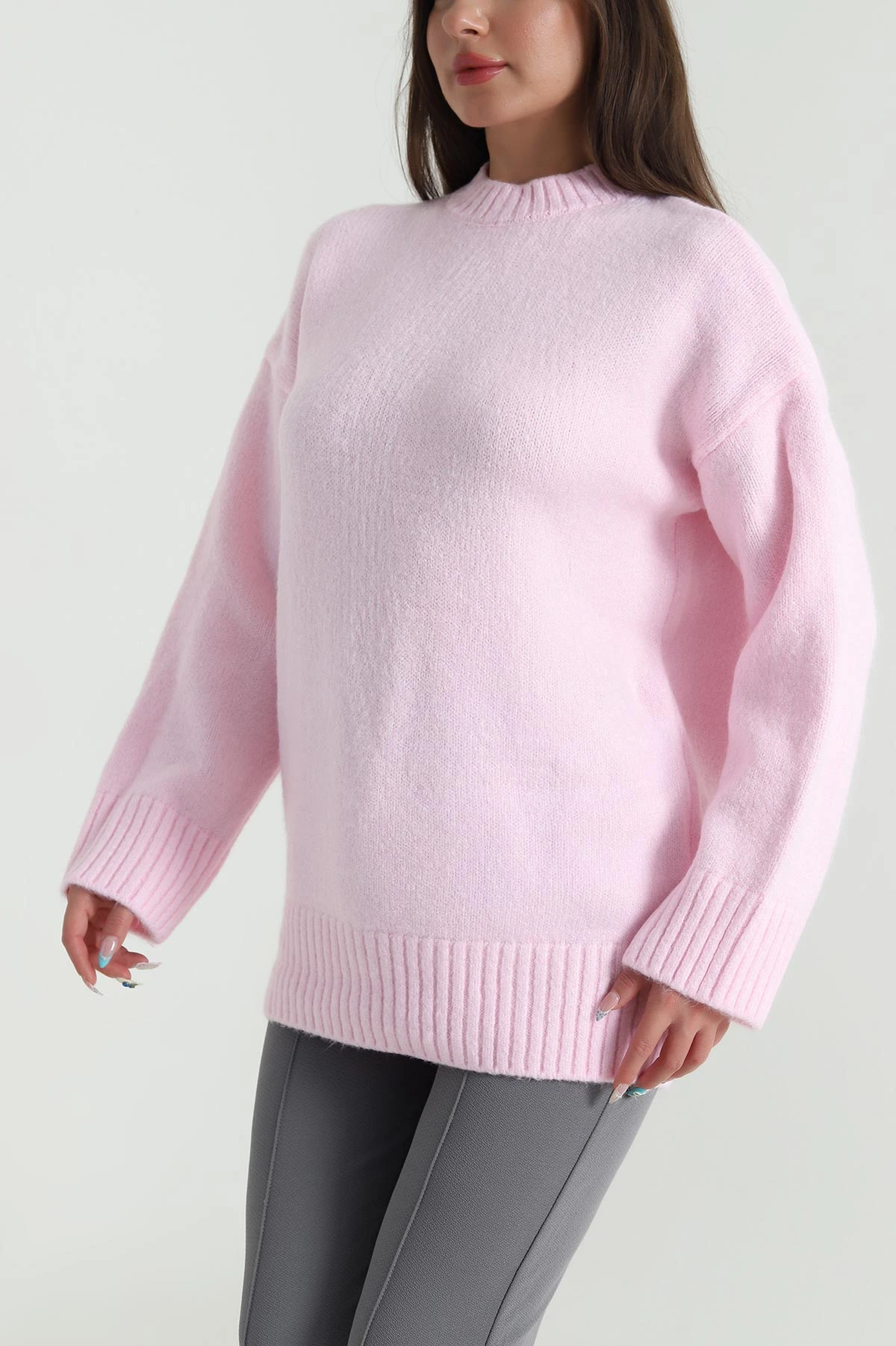 Pembe Bisiklet Yaka Triko Kadın Kazak 483807