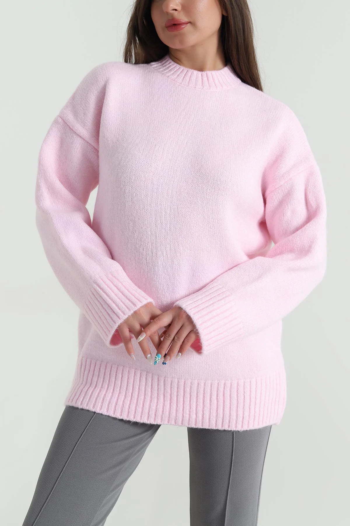 Pembe Bisiklet Yaka Triko Kadın Kazak 483807