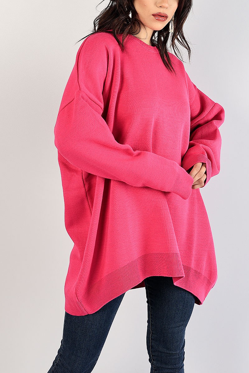 Pembe Bisiklet Yaka Triko Tunik Kazak 83650