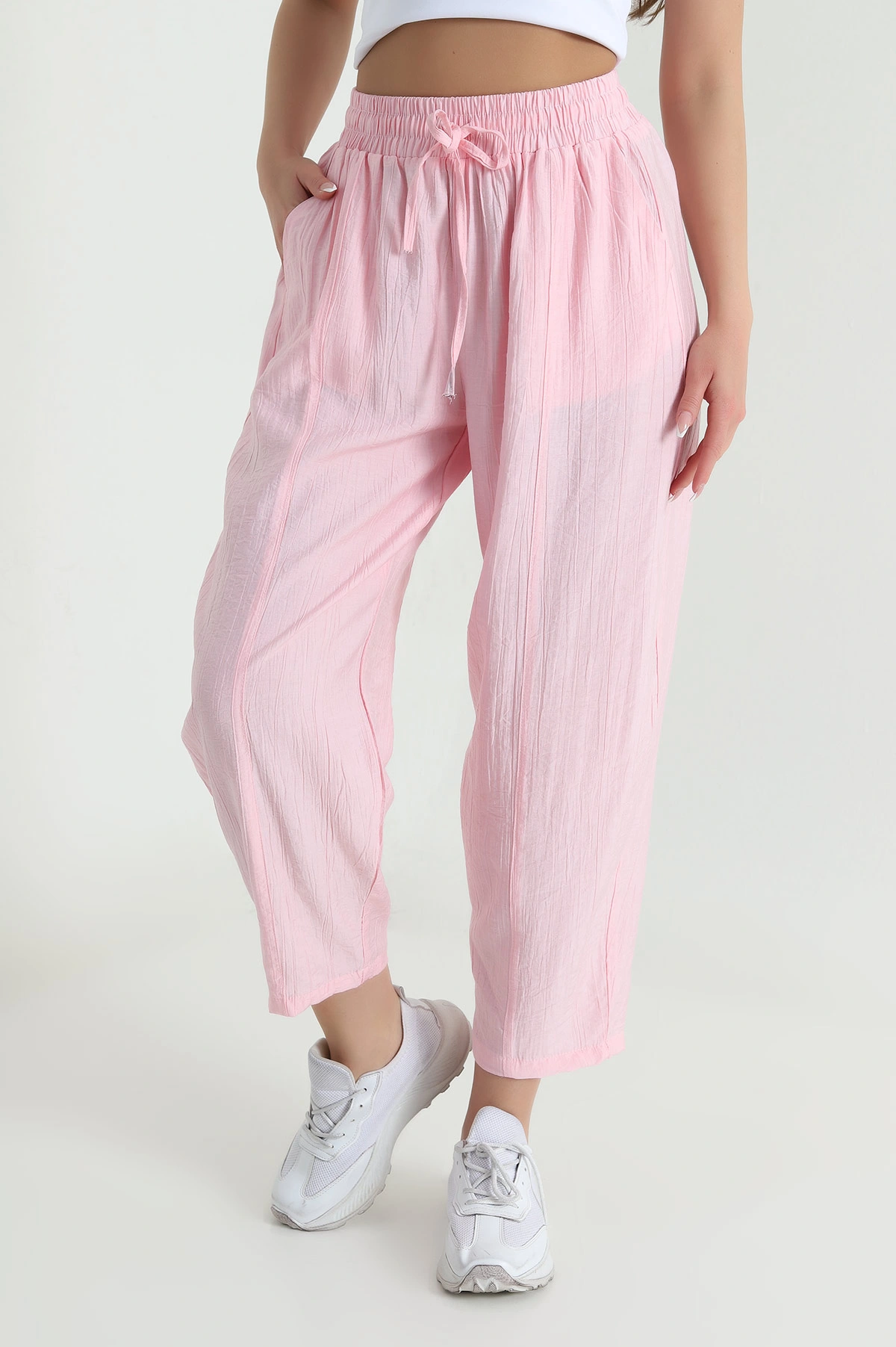 Pembe Biye Bağcıklı Çilek Kadın Pantolon 460029