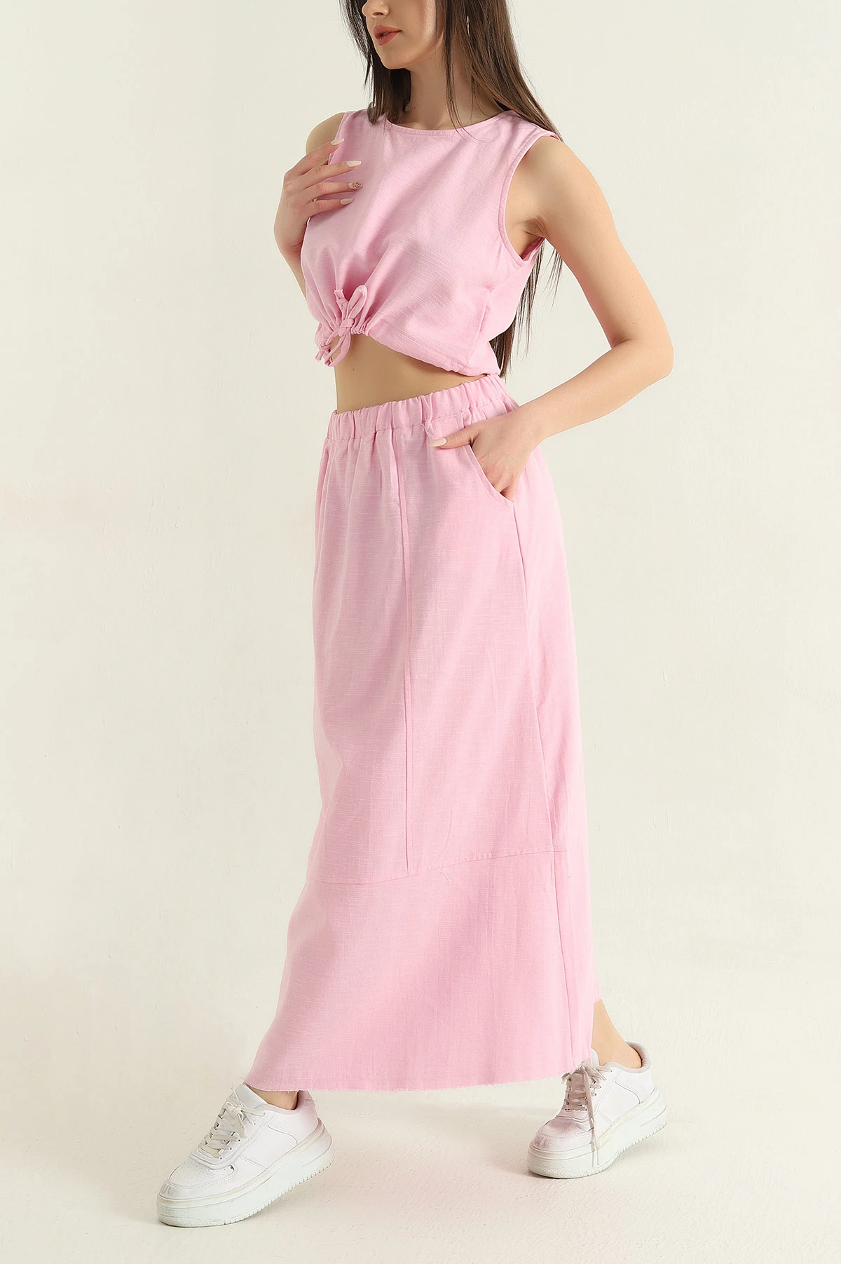 Pembe Bluz Etek Dimi Kadın İkili Takım 353218