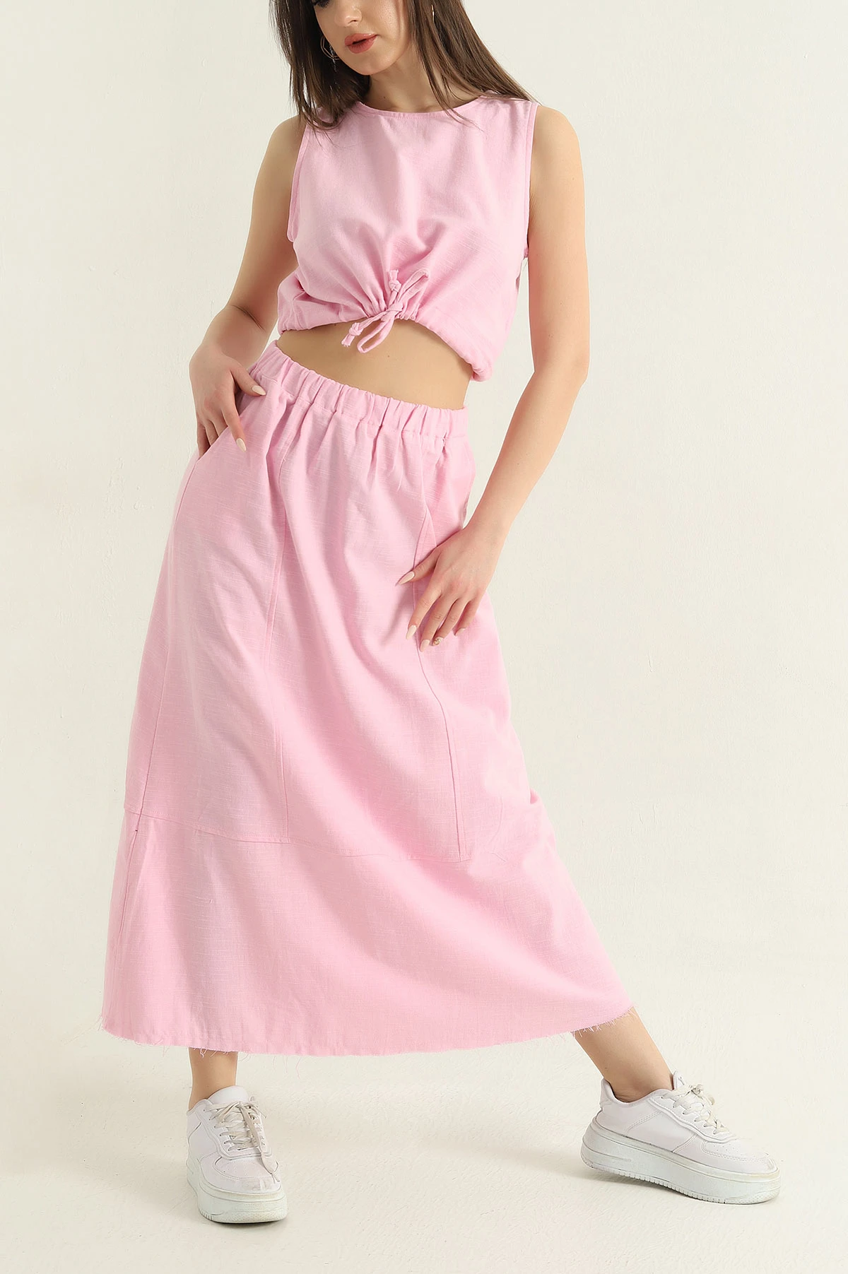 Pembe Bluz Etek Dimi Kadın İkili Takım 353218