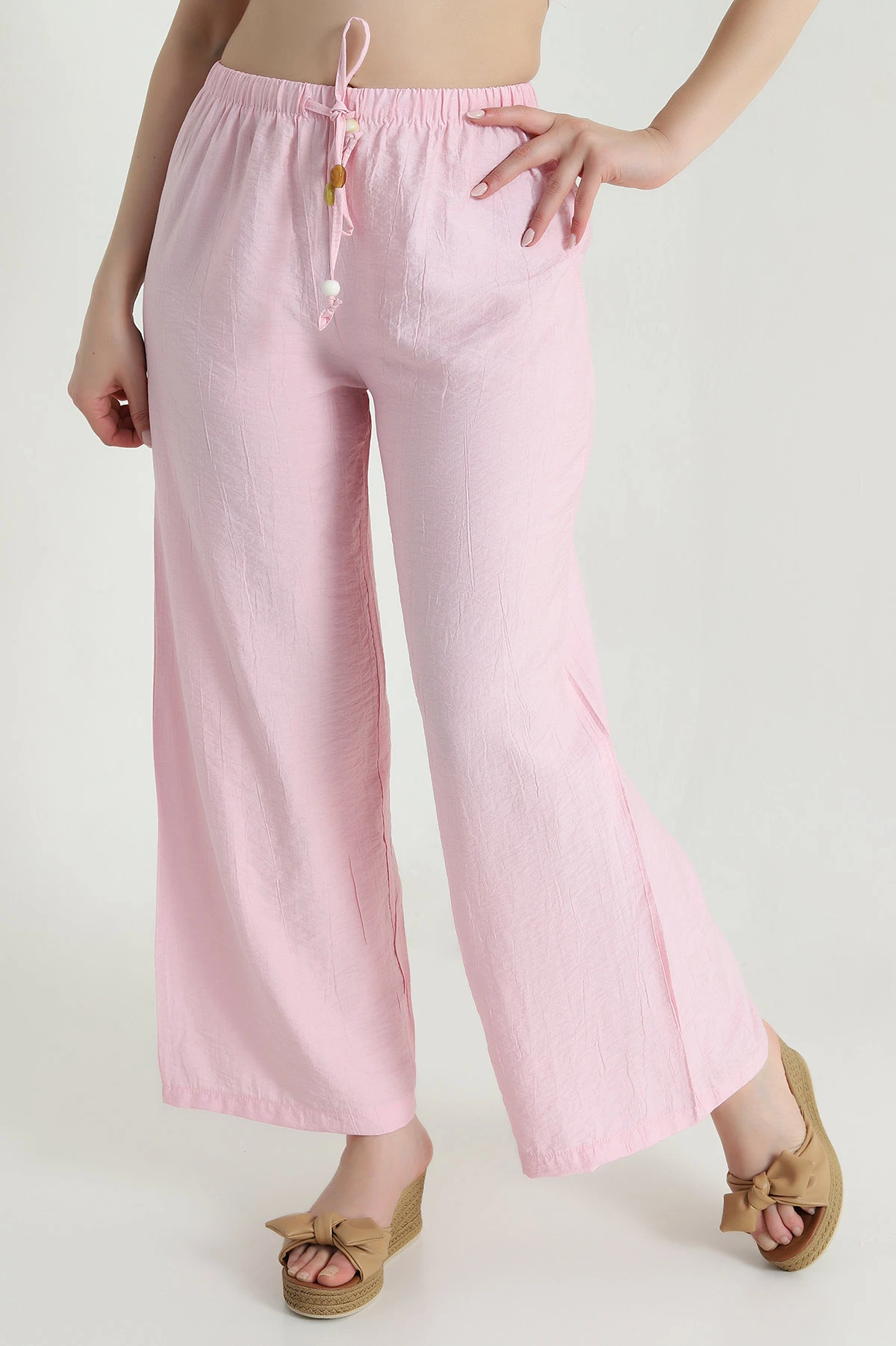 Pembe Bol Paça Krinkıl Kadın Pantolon 471106