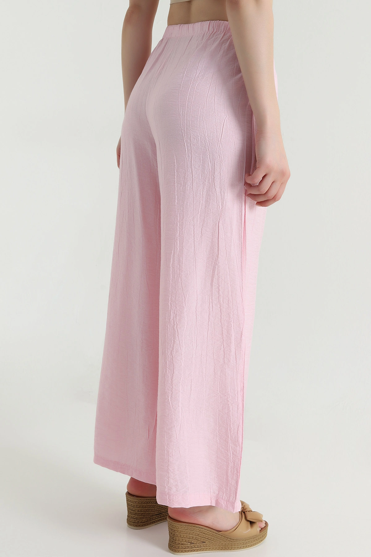Pembe Bol Paça Krinkıl Kadın Pantolon 471106
