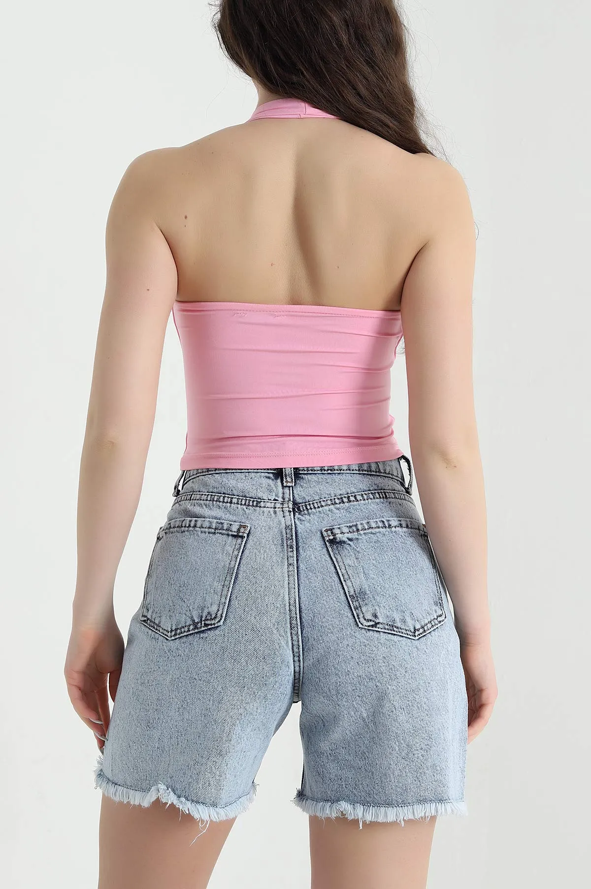 Pembe Boyundan Geçmeli Kadın Bluz 448380