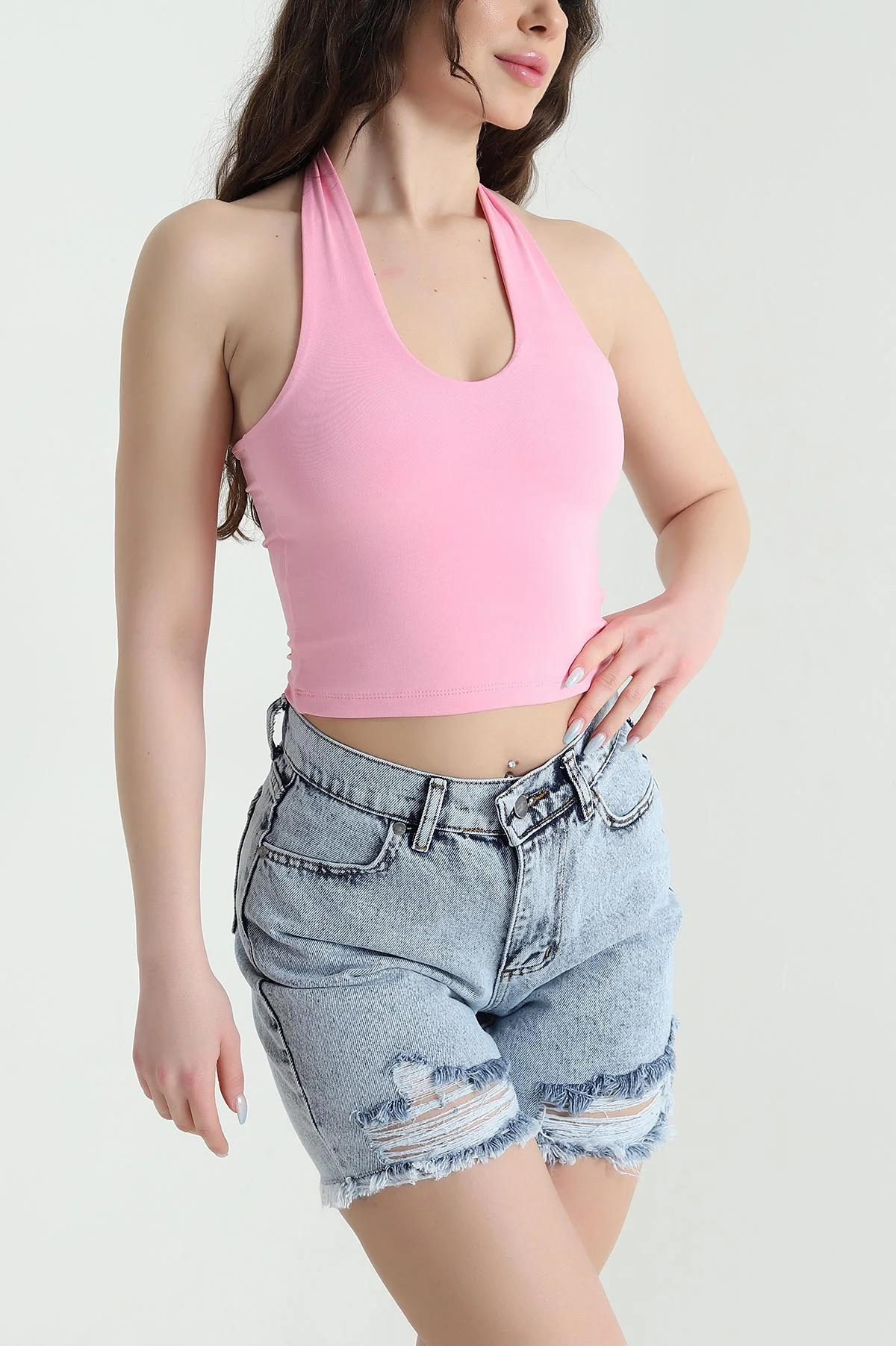 Pembe Boyundan Geçmeli Kadın Bluz 448380