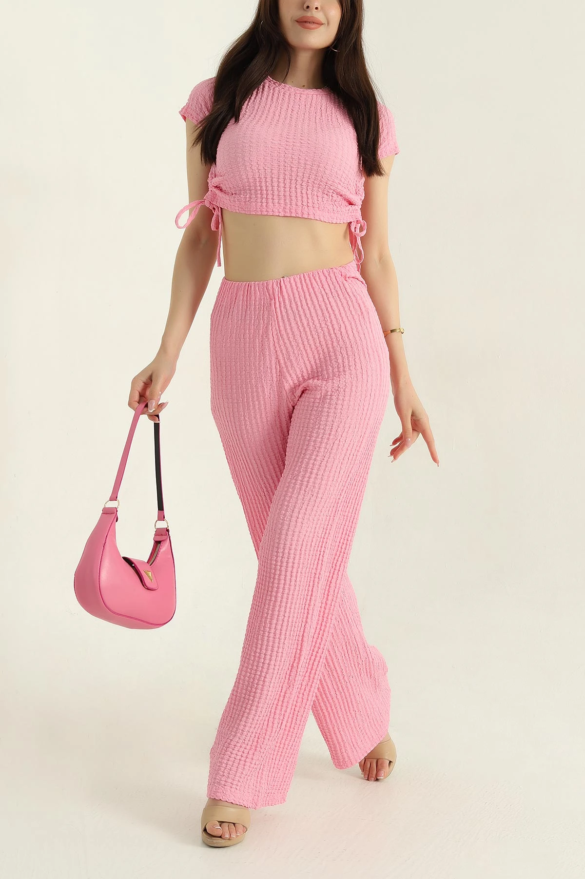 Pembe Bubble Yanları İpli Kadın ikili Takım 369123