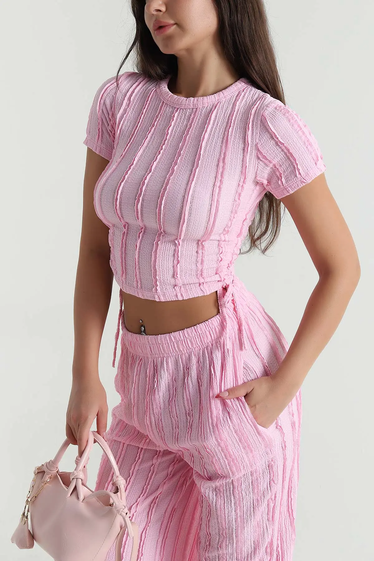 Pembe Bürümcük Bel Lastikli Kadın İkili Takım 473531