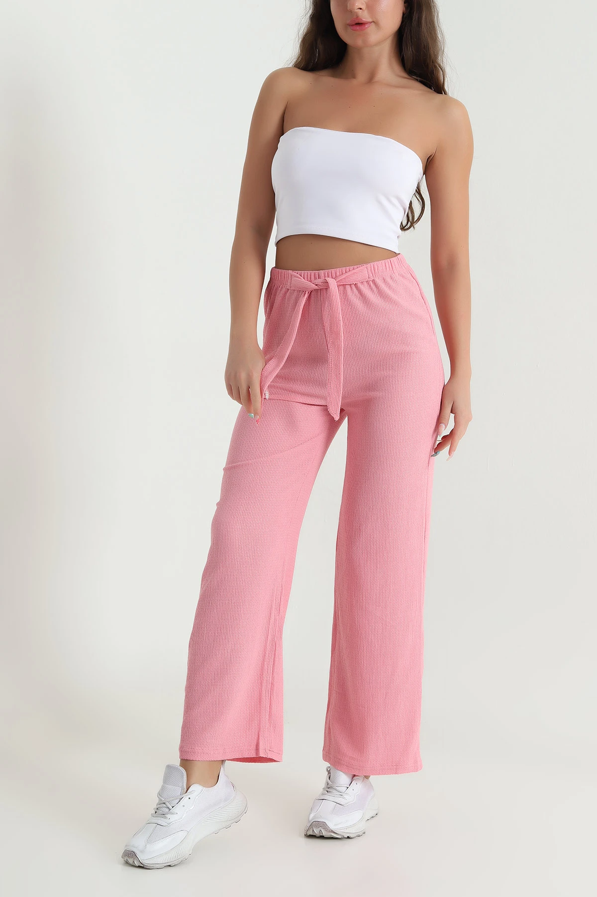 Pembe Bürümcük Cepsiz Kadın Pantolon 469948