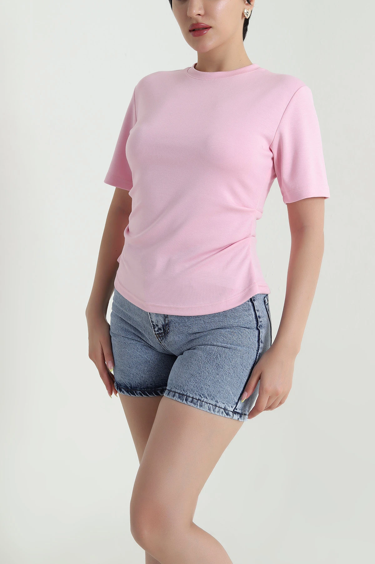 Pembe Büzgülü Arka Yırtmaçlı Bluz 466220