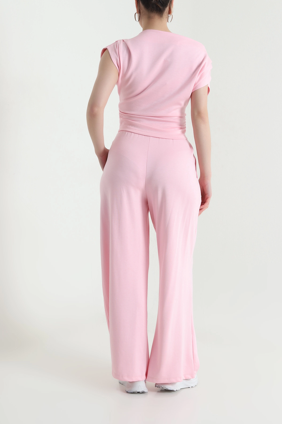 Pembe Büzgülü Likralı Modal Kadın İkili Takım 452560