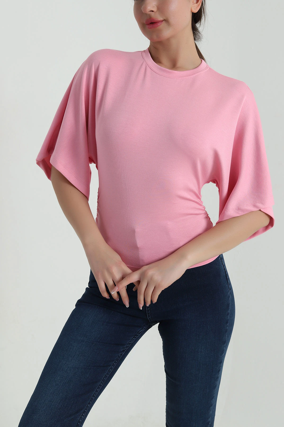 Pembe Büzgülü Lİkralı Oysho Kadın Tişört 459007