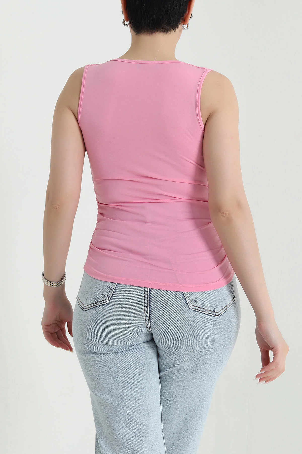 Pembe Büzgülü Likralı Sandy Kadın Bluz 451338