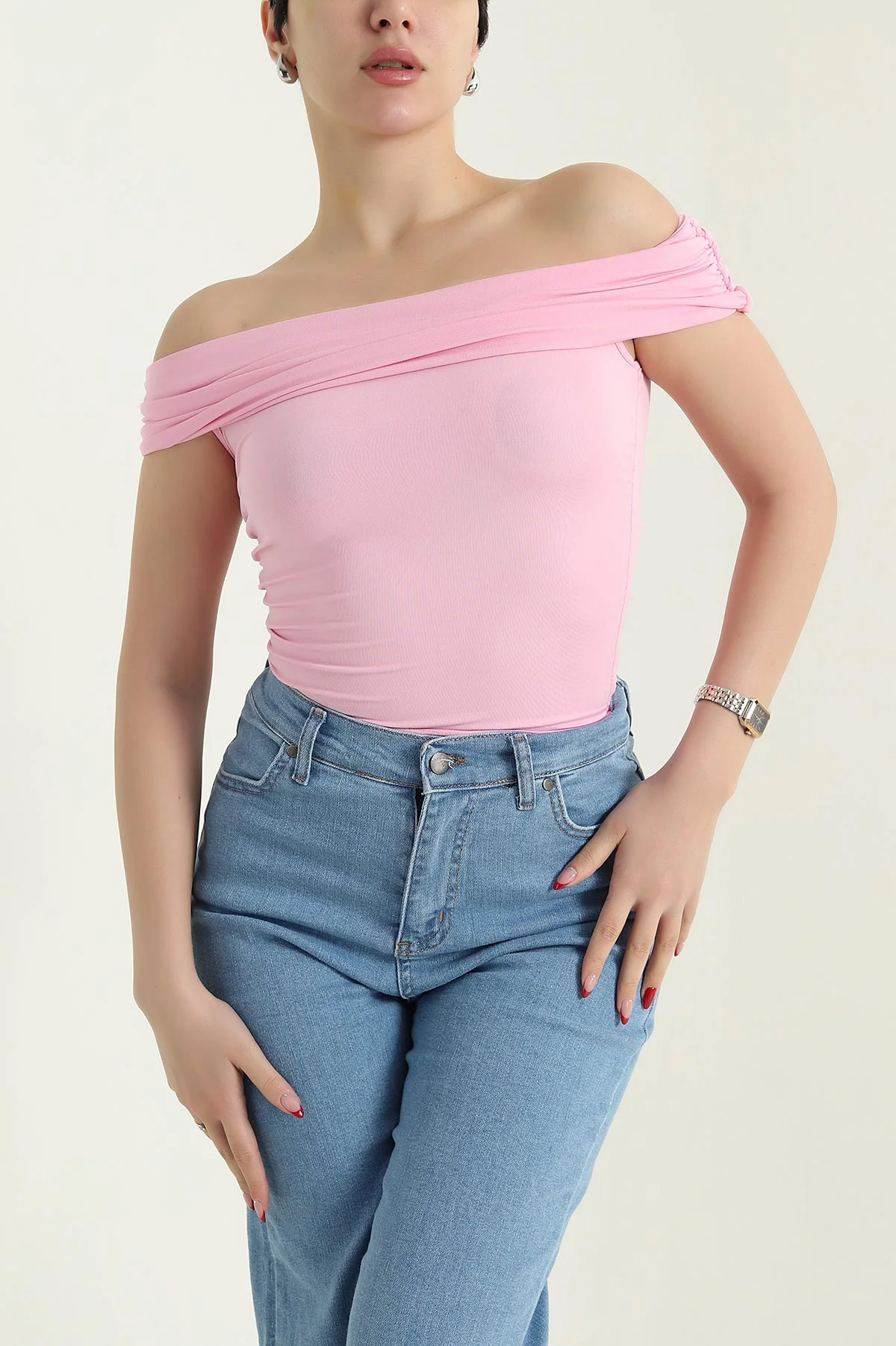 Pembe Büzgülü Scuba Kadın Bluz 432348