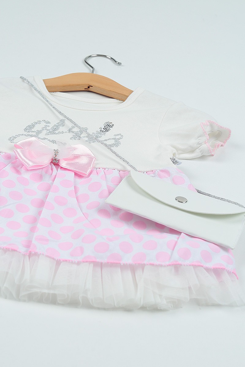 (0-3Yaş)Pembe Çantalı Pul İşlemeli Kız Çocuk Elbise 101171