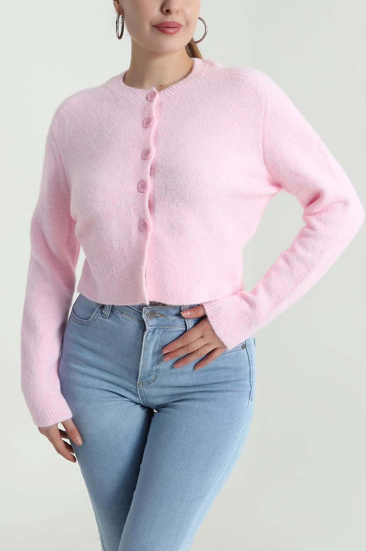 Pembe Çekiç Kol Kadın Triko Hırka 484500