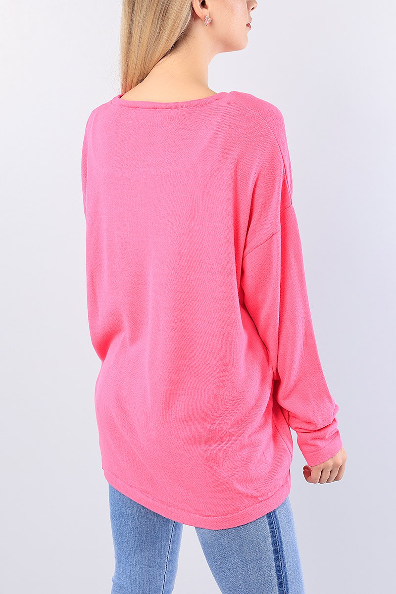 Pembe Cep Detay Bayan Triko Kazak 76065
