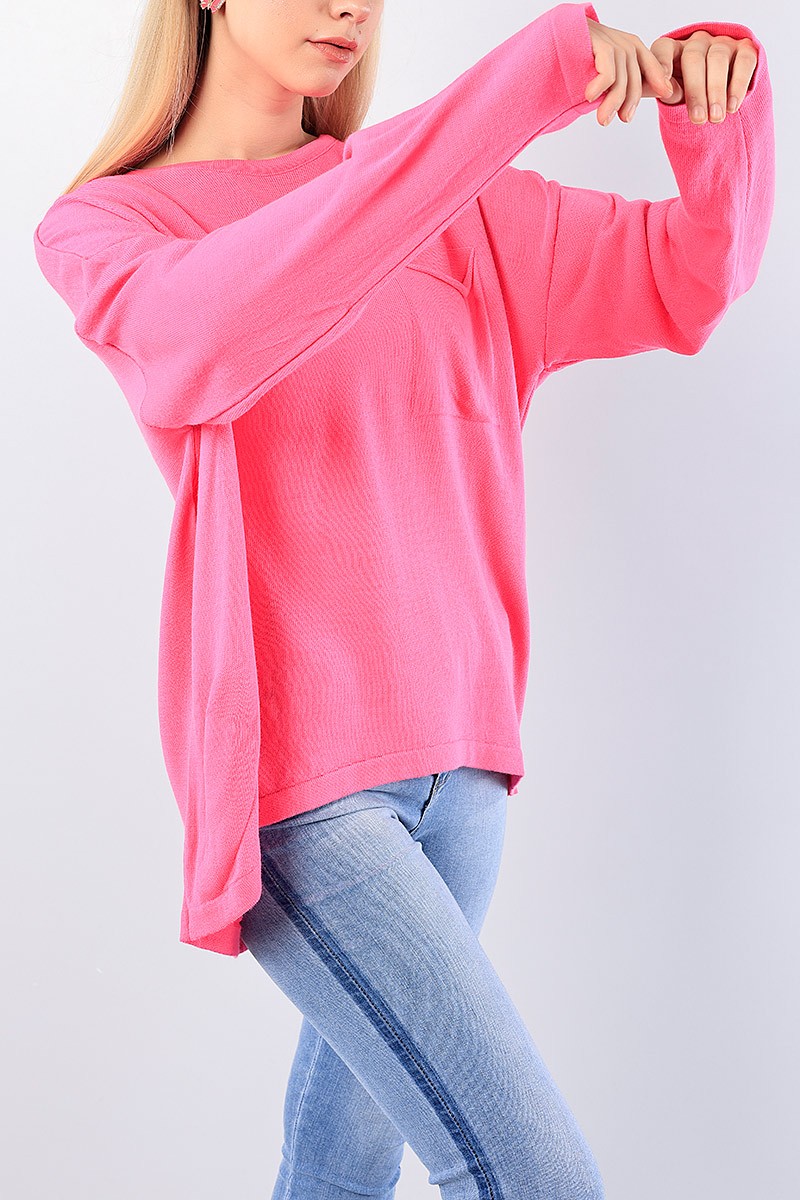 Pembe Cep Detay Bayan Triko Kazak 76065