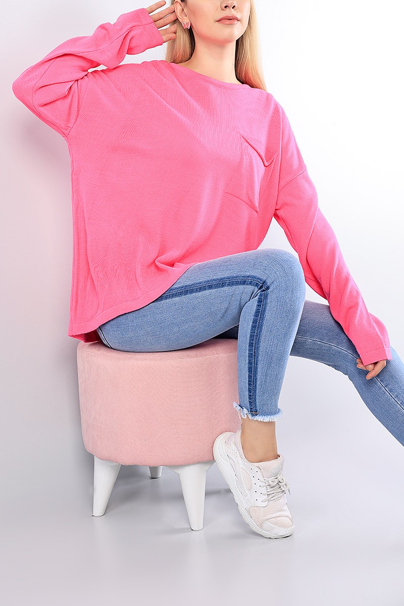 Pembe Cep Detay Bayan Triko Kazak 76065