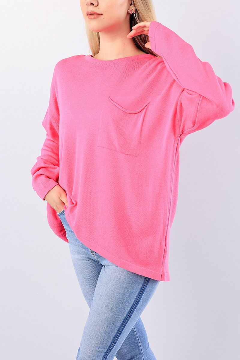Pembe Cep Detay Bayan Triko Kazak 76065