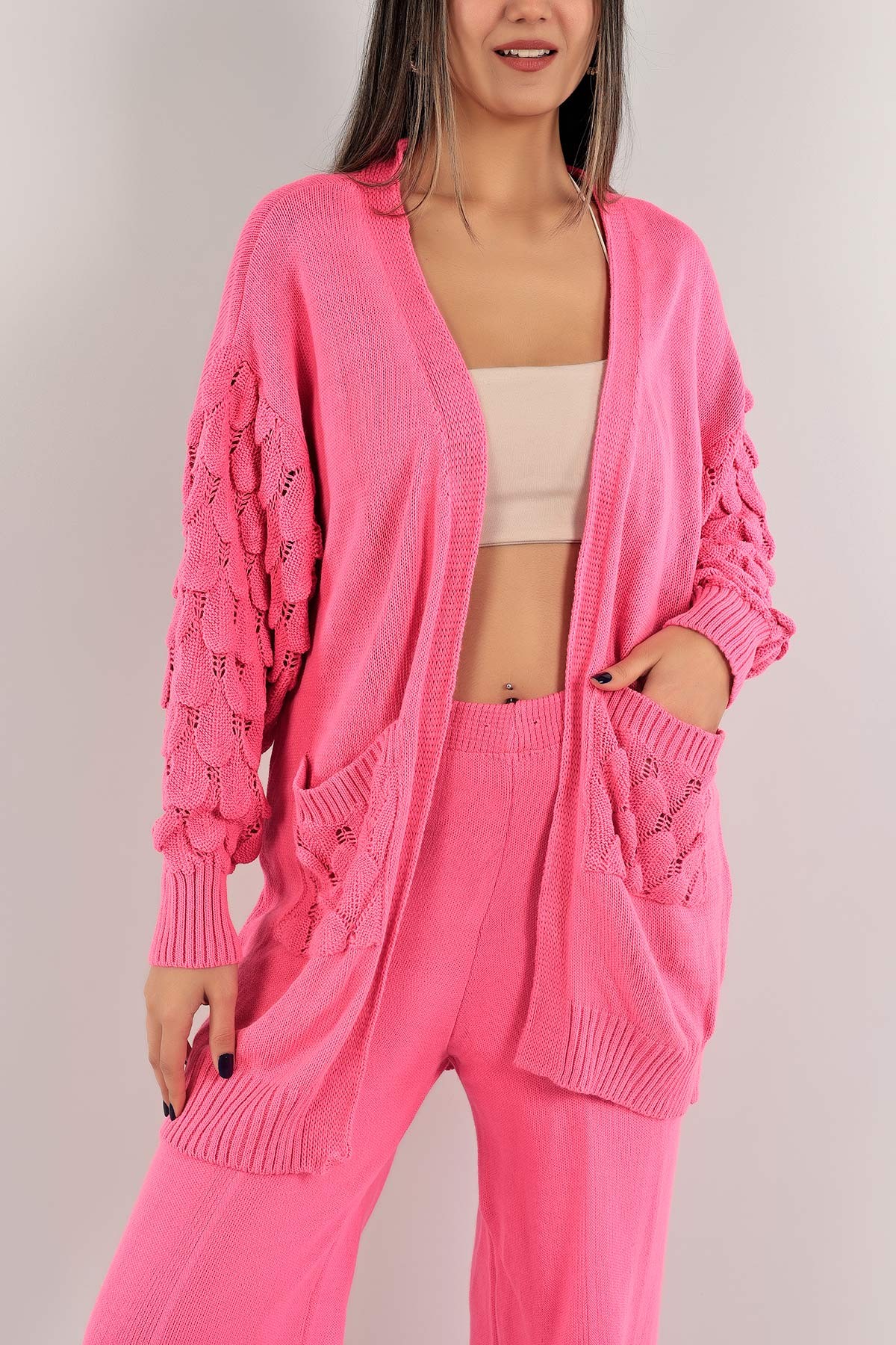 Pembe Cepli Bayan Triko Hırka 139254