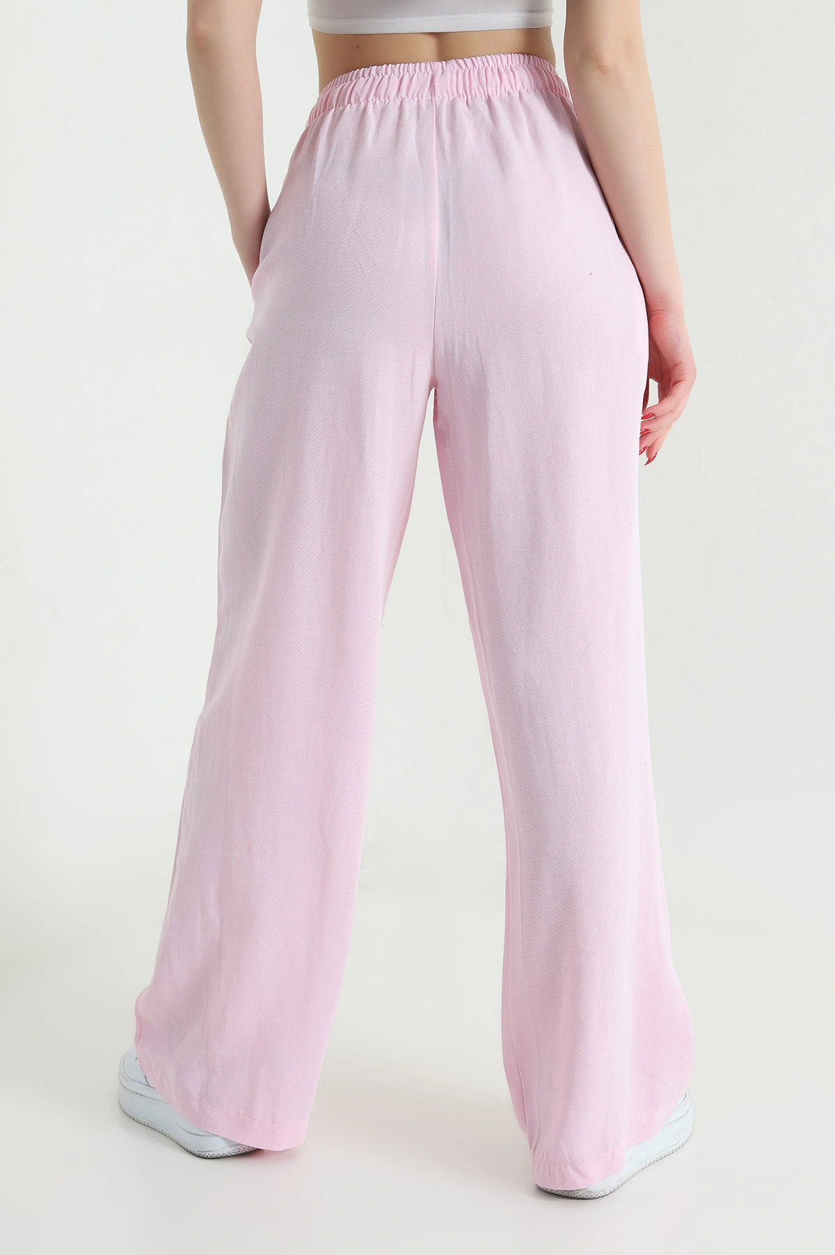 Pembe Cepli Palazzo Keten Kadın Pantolon 438239