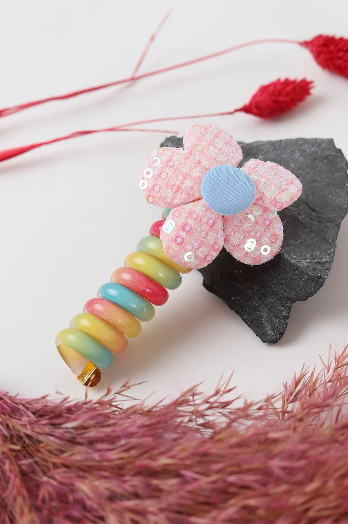 Pembe Çiçek Tasarım Spiral Toka 293389