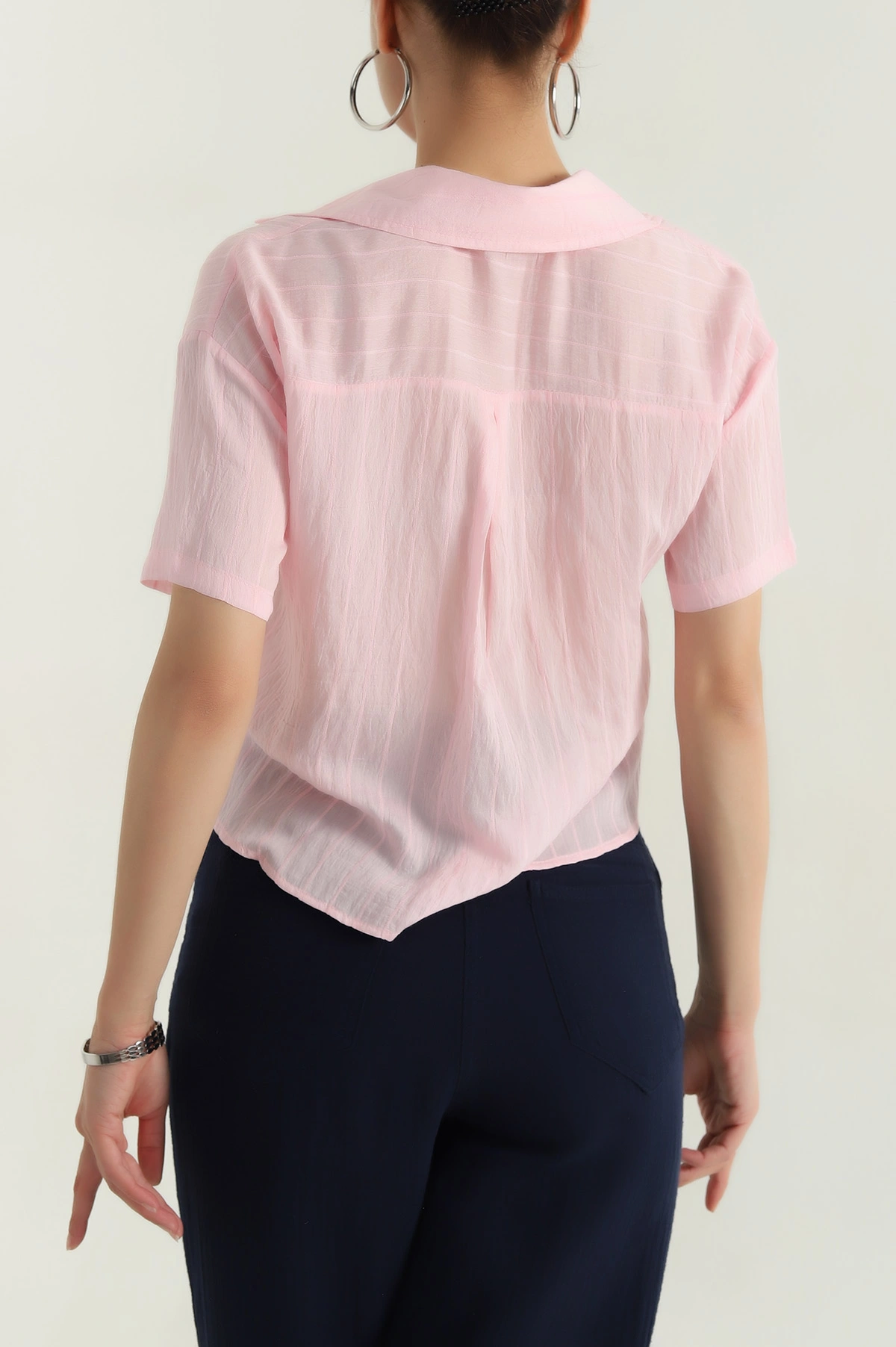 Pembe Çift Cep Viskon Kadın Gömlek 380736
