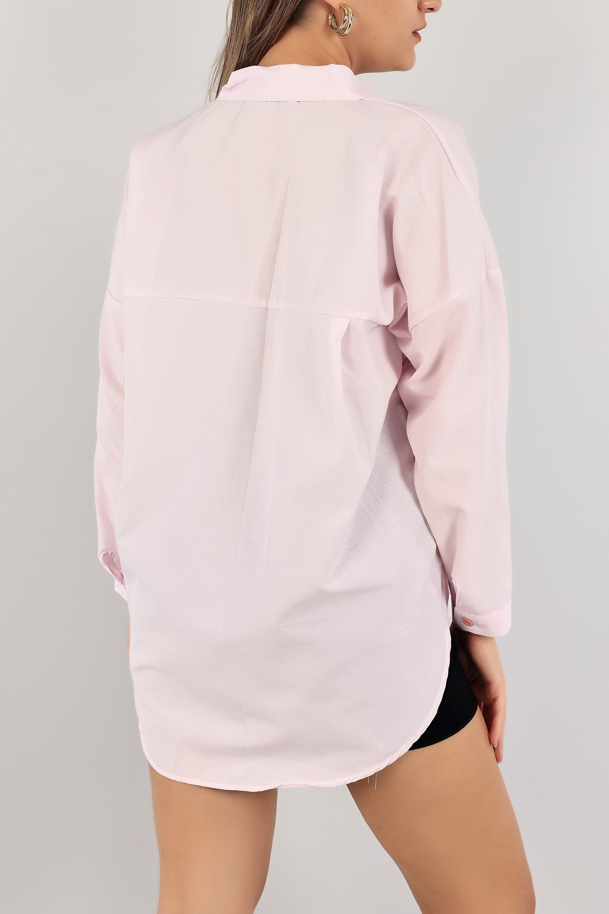 Pembe Çift Cepli Poplin Bayan Gömlek 128093