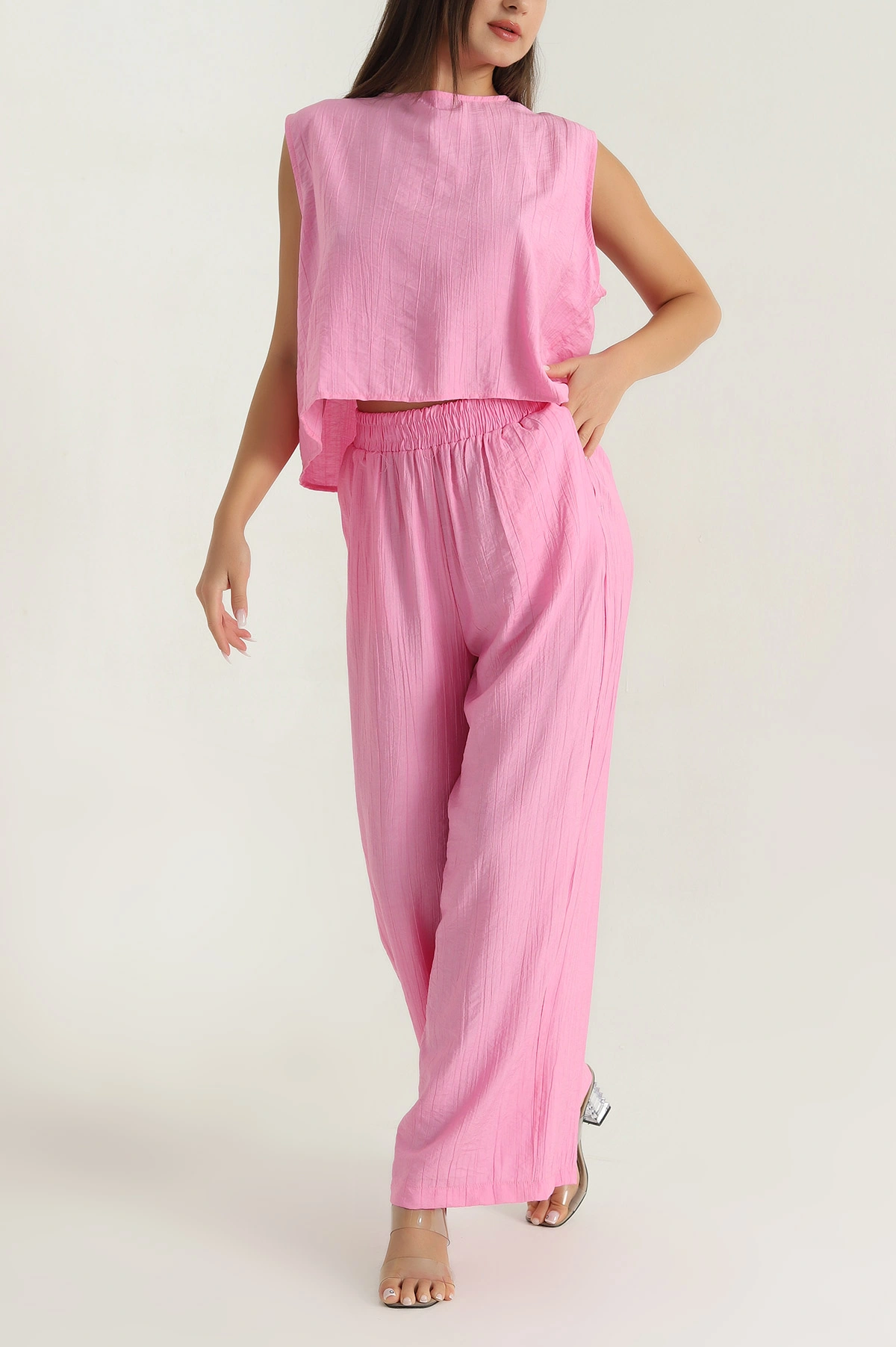 Pembe Çilek Kumaş Kadın İkili Takım 382727