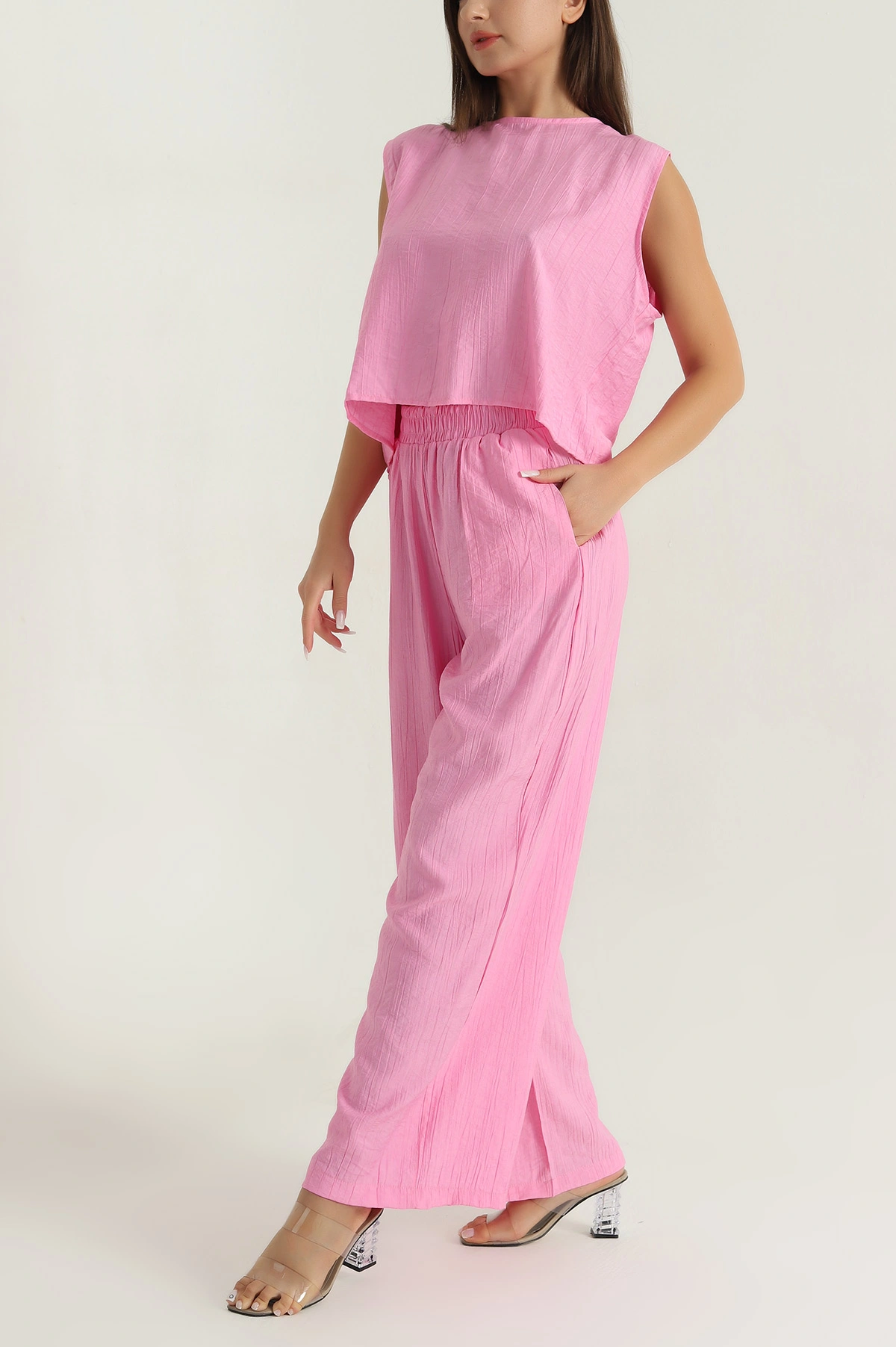 Pembe Çilek Kumaş Kadın İkili Takım 382727