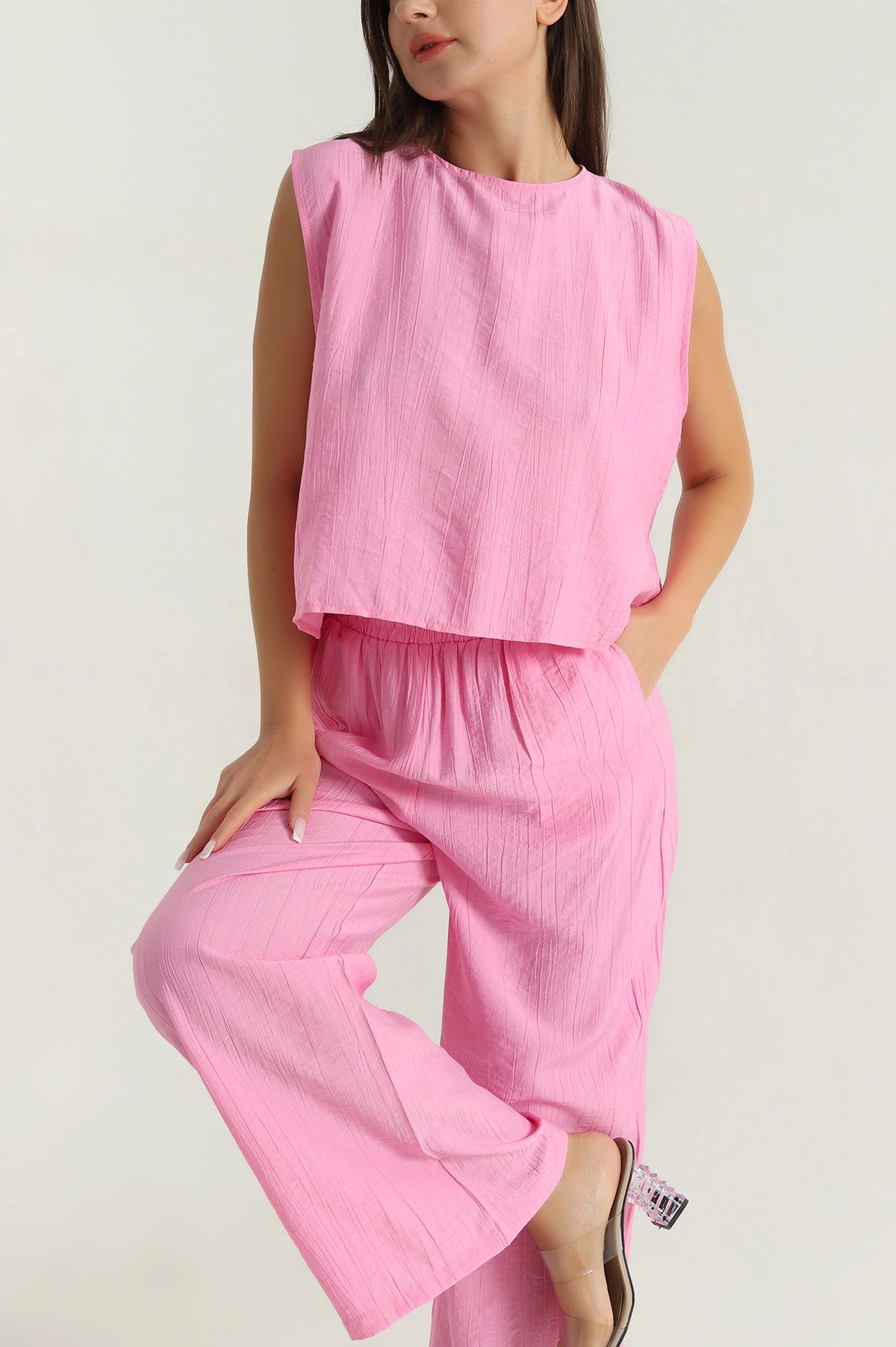 Pembe Çilek Kumaş Kadın İkili Takım 382727