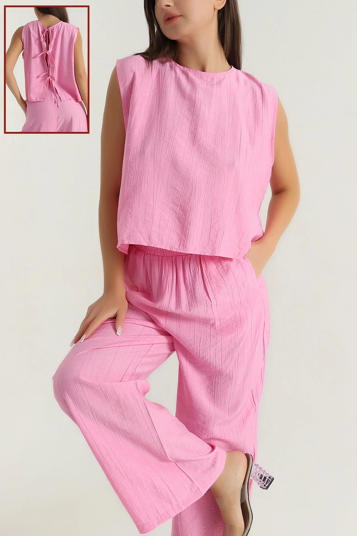 Pembe Çilek Kumaş Kadın İkili Takım 382727