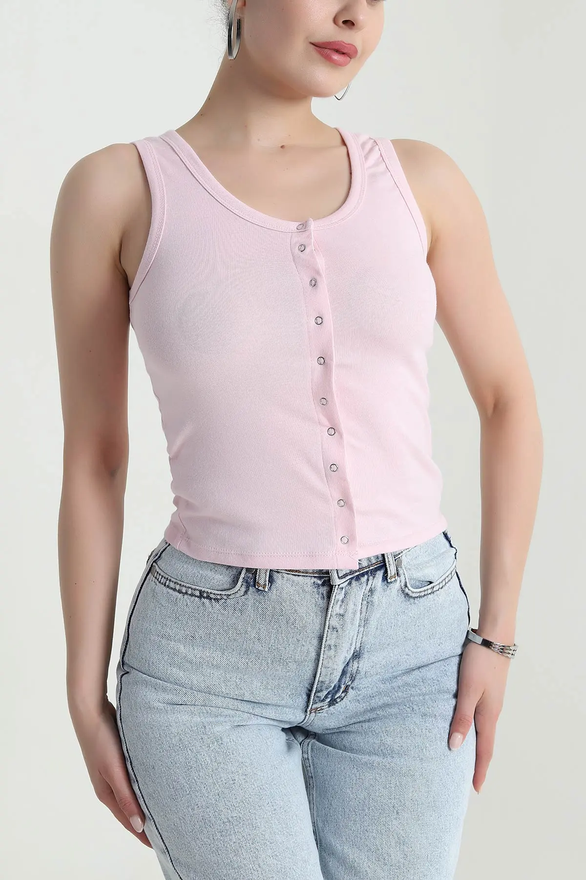 Pembe Çıt Çıtlı Kolsuz Kadın Bluz 471931